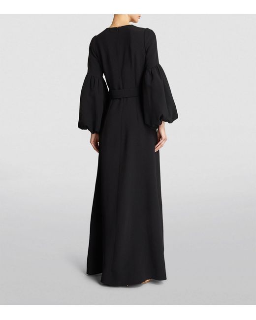 Andrew Gn Black Belted Balloon-sleeve Gown