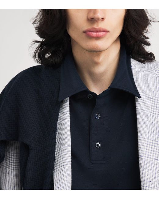Brioni Blue Cotton-Silk Polo Shirt for men