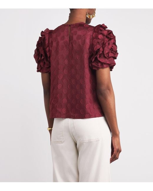 Ulla Johnson Red Puff-Sleeve Opal Blouse