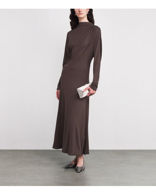 RETORI Brown Jersey Draped Maxi Dress