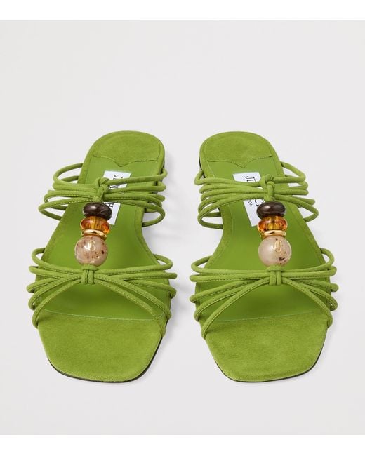 Jimmy Choo Green Lova Leather Flat Sandals