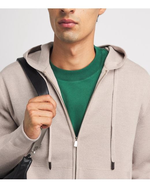 Jacob Cohen Gray Wool-Silk Knitted Zip-Up Hoodie for men