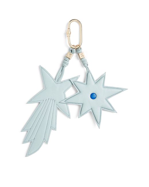 Yves Salomon Blue Lamb Leather Star Keyring