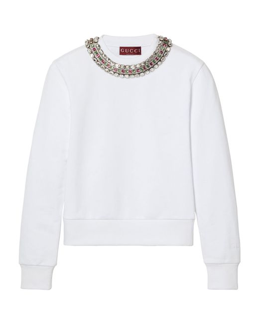 Gucci White Crystal-embellished Sweatshirt