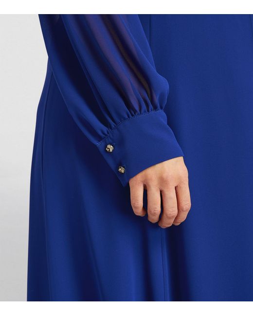 Marina Rinaldi Blue Crepe V-neck Maxi Dress