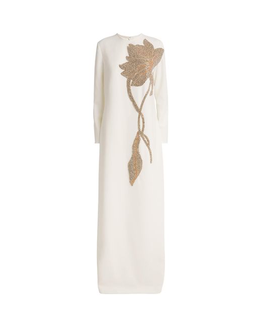 Costarellos White Crystal-Adorned Elea Gown