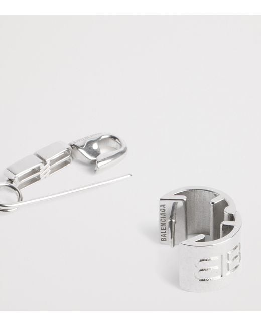 Balenciaga Metallic Asymmetric Safety Pin Earrings for men