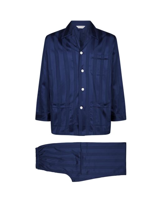 Derek Rose Blue Lingfield Stripe Pyjama Set for men