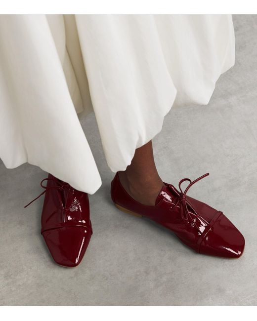 Malone Souliers Women's Red Patent Leather Jean Lace-Up Flats