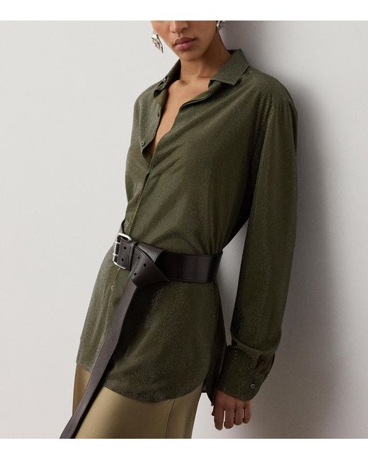 Ralph Lauren Green Silk Embellished Adrien Shirt
