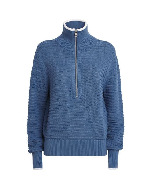 Varley Blue Cotton Morwenna Half-Zip Sweater