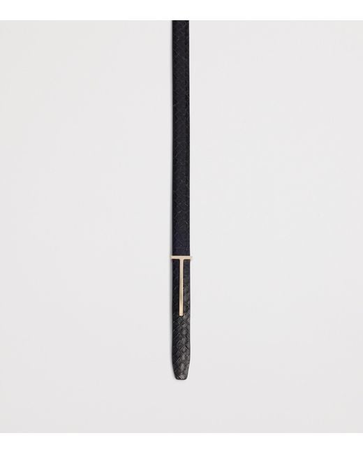 Tom Ford White Leather Python-Print T Icon Belt