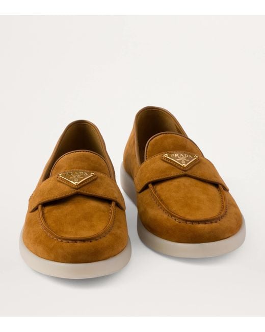 Prada Brown Suede Triangle Loafers