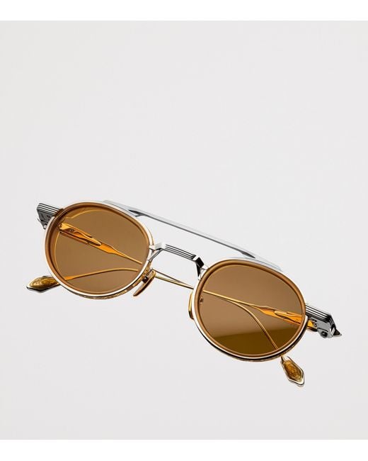 Jacques Marie Mage Brown Metal Livingston Round Sunglasses for men