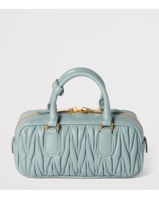 Miu Miu Blue Matelassé Leather Arcadie Top-Handle Bag