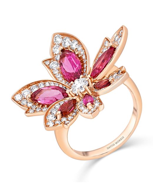 David Morris Pink Rose Gold, Diamond And Rubellite Palm Ring