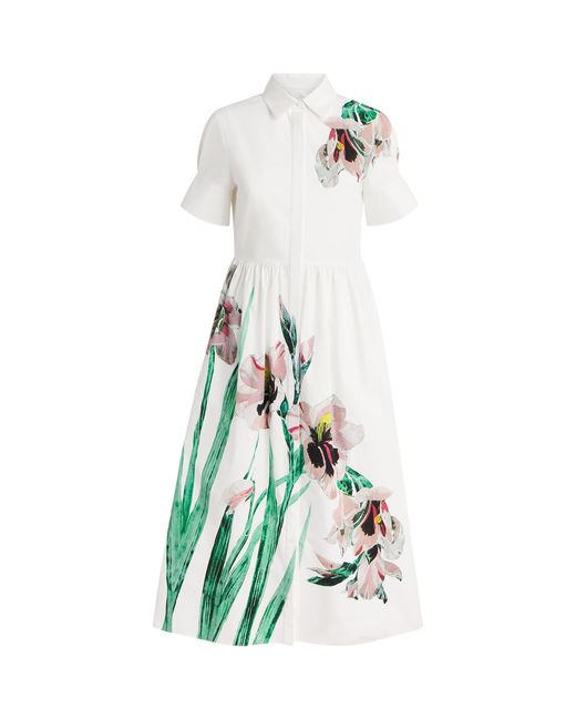 Erdem White Cotton Floral Midi Shirt Dress