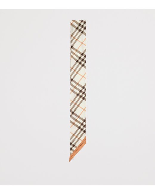 Burberry White Silk Contrast Check Twilly
