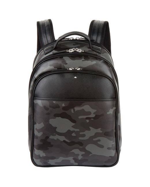 Montblanc Gray Leather Camo Backpack for men