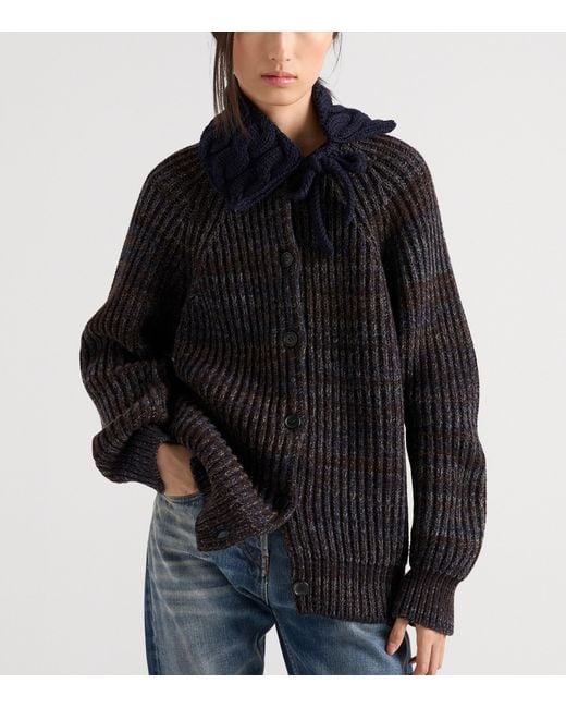 Prada Black Mouliné Wool Cardigan