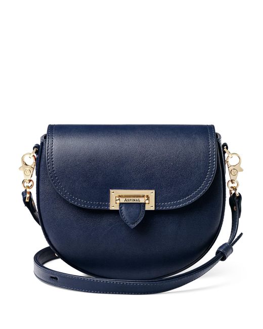 Aspinal Blue Leather Portobello Cross-Body Bag