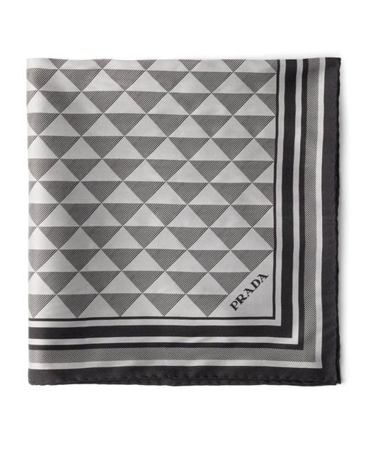 Prada Gray Silk Triangle Print Scarf