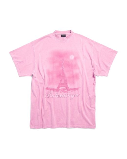 Balenciaga Pink Oversized Paris Moon T-shirt for men