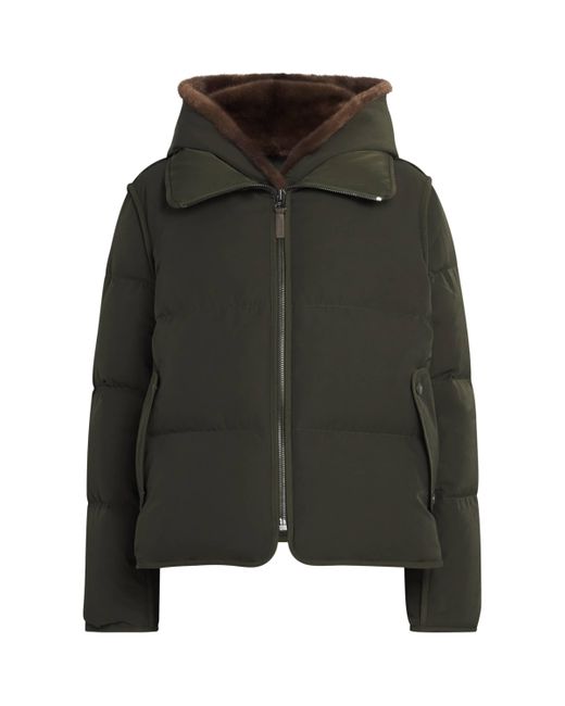 Yves Salomon Green Down-Mink Technical Puffer Jacket