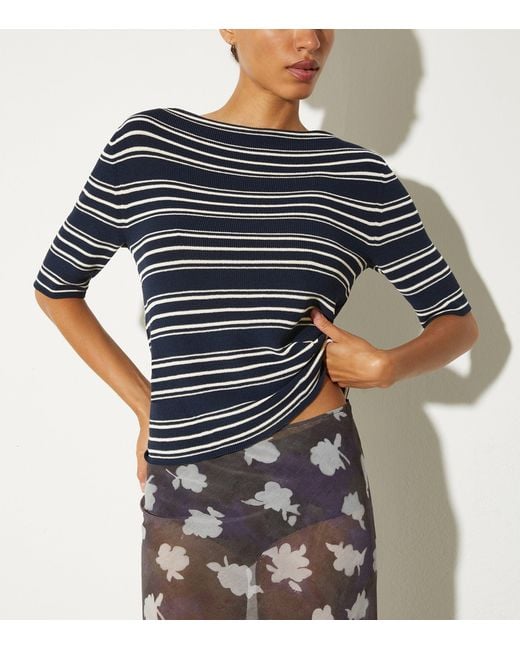 MAX&Co. Blue Stripe Boat-Neck Crop Top