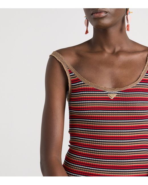 Prada Red Cotton Stripe Midi Dress