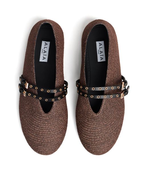 Alaïa Brown Raffia-Leather Ballet Flats