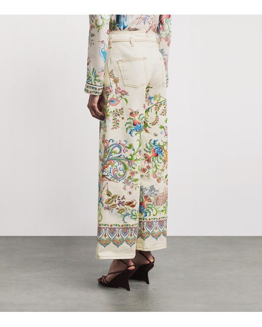 Etro White Bow-Tie Botanical Wide-Leg Jeans