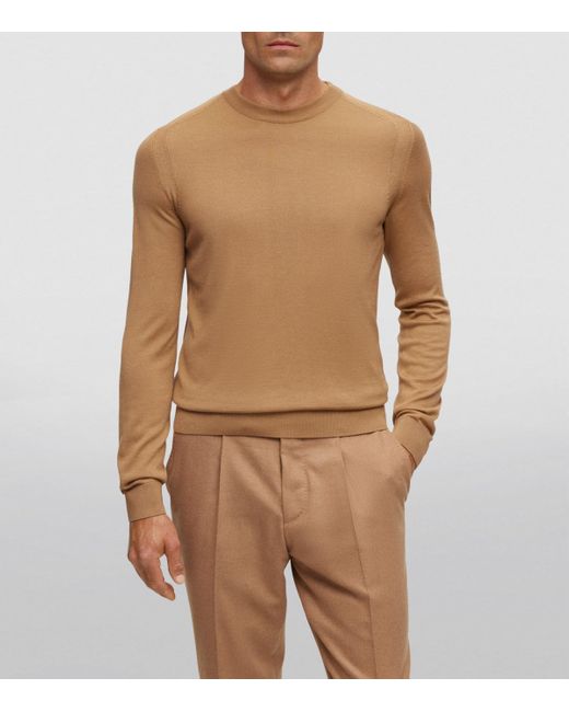 Boss Brown Wool-Silk-Cashmere Sweater for men