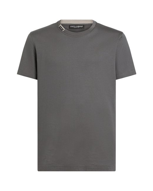 Dolce & Gabbana Gray Cotton Logo Tab T-Shirt for men