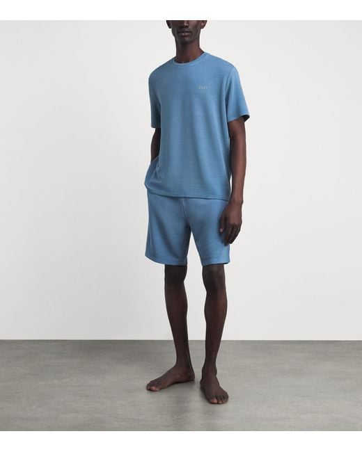 Boss Blue Rib-Knit Logo T-Shirt for men