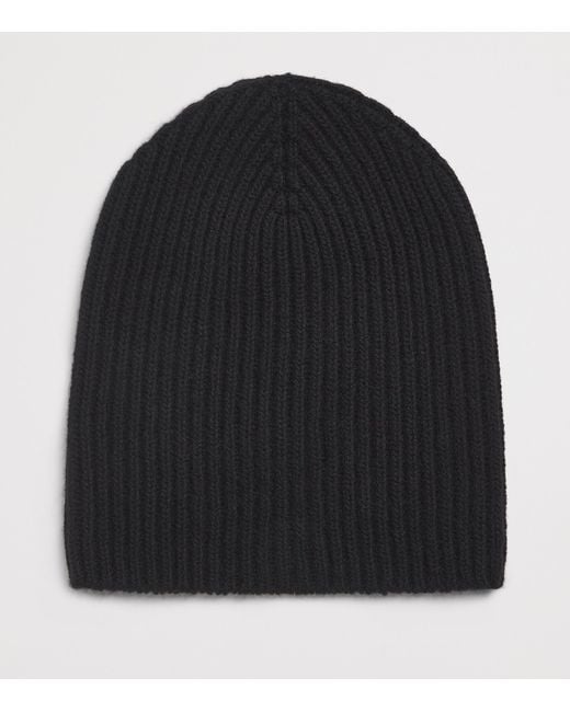 Johnstons Black Cashmere Ribbed Beanie for men