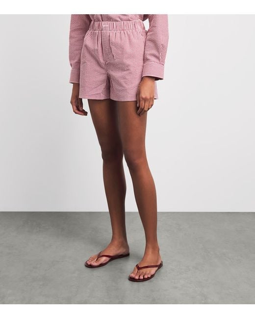 With Nothing Underneath Red Cotton Striped Seersucker Boxer Shorts
