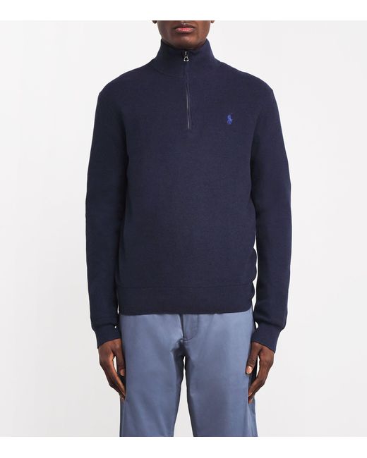 Polo Ralph Lauren Blue Cotton Quarter-Zip Sweatshirt for men
