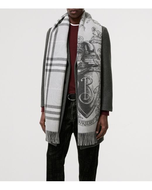 Burberry Gray Cashmere Reversible Etched Knight Scarf