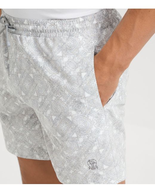 Brunello Cucinelli Gray Printed Swim Shorts for men