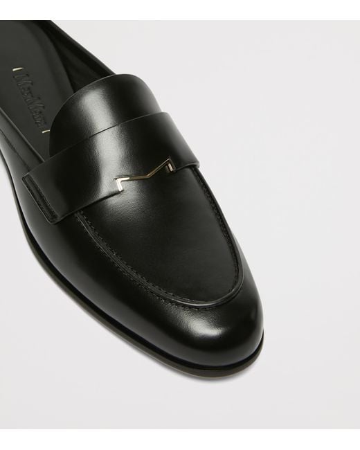 Max Mara Black Leather Logo-Hardware Mules