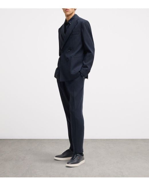 Boss Blue Linen-Blend Drawstring-Waist Tailored Trousers for men