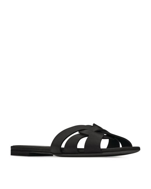 Saint Laurent Black Leather Tribute Sandals