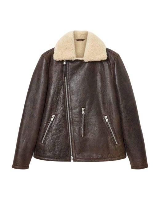 AllSaints Brown Leather Xylon Biker Jacket for men