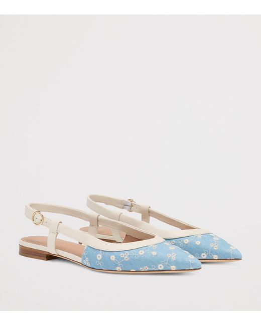 Malone Souliers White Denim-Leather Tate Slingback Flats