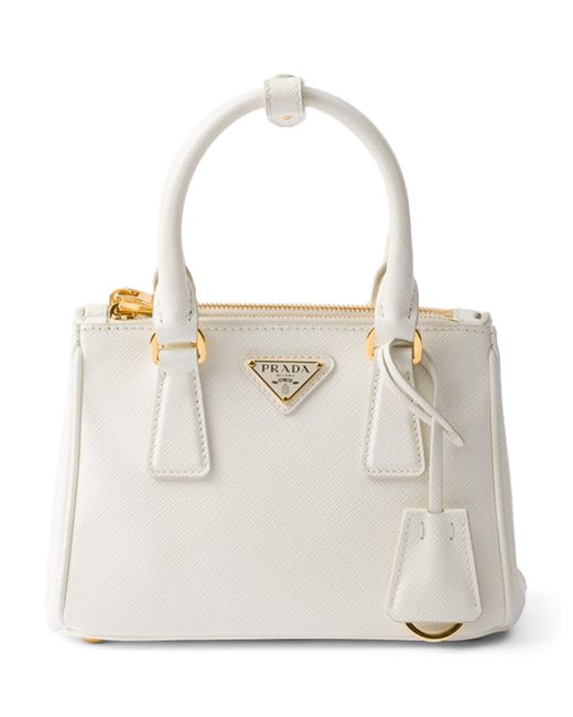 Prada White Micro Saffiano Leather Galleria Top-Handle Bag