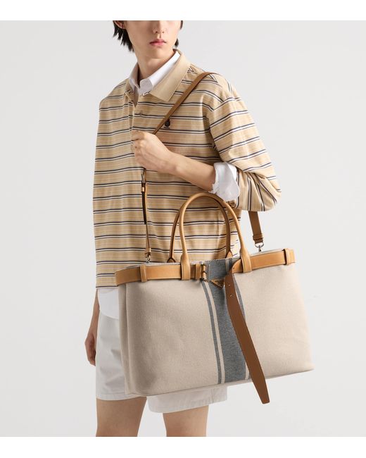 Prada Brown Cotton-Leather Canvas Tote Bag for men