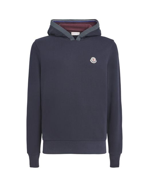 Moncler Blue Cotton Logo Patch Hoodie for men