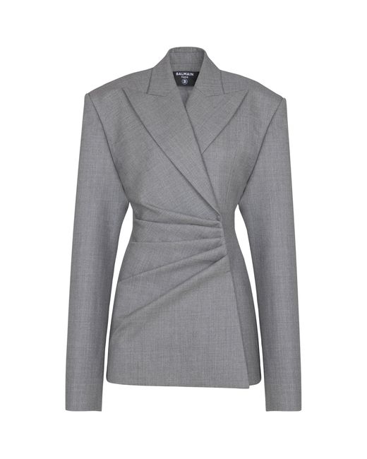 Balmain Gray Wool Jacket Dress