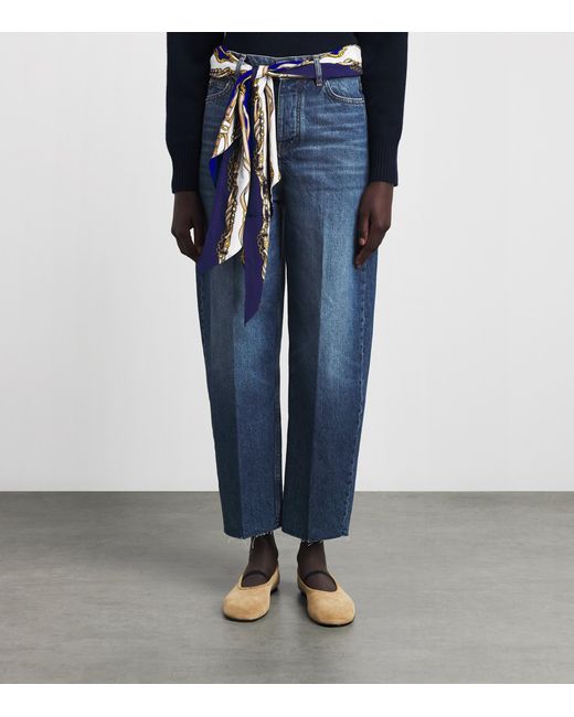 Maje Blue Scarf-Detail Barrel Jeans
